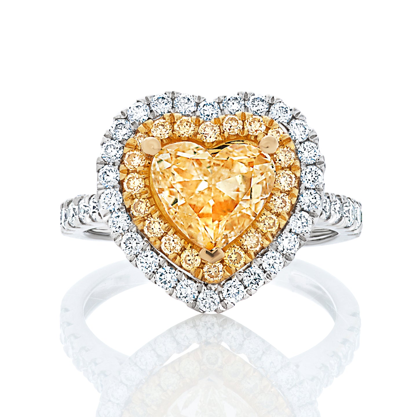Fancy Yellow and White Diamond Heart Shape Ring