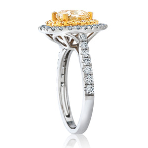 Fancy Yellow and White Diamond Heart Shape Ring - Two