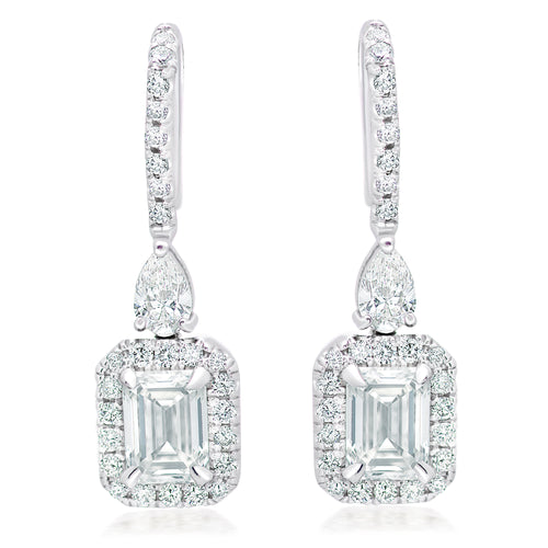 Emerald Cut and Pave Diamond Hanging Earrings