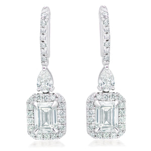 Emerald Cut and Pave Diamond Hanging Earrings