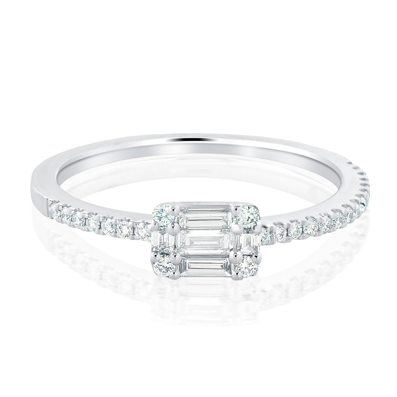 Baguette and Round Diamond Dainty Ring