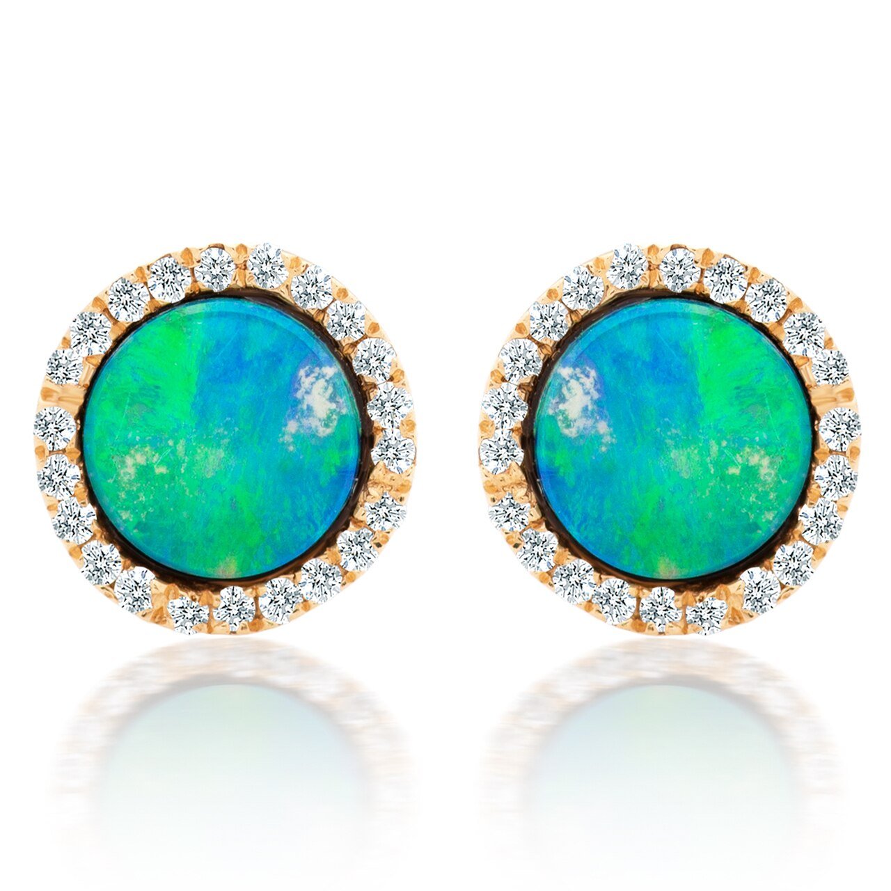 Opal and Diamond Button Earrings