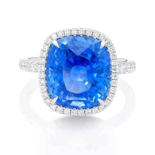 Platinum Sapphire Diamond Halo Ring