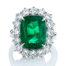 Load image into Gallery viewer, Cushion Cut Green Emerald and Diamond Ring