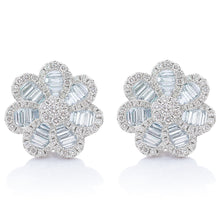 Load image into Gallery viewer, Baguette and Round Diamond Large Flower Earrings