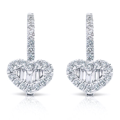 Baguette and Round Diamond Heart Earrings