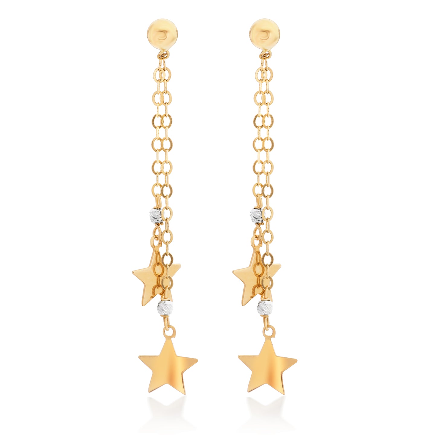 Yellow Gold Two Tone Double Star Earrings