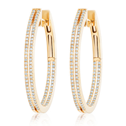 Large Oval Double Row Diamond Hoop Earrings.