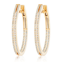 Load image into Gallery viewer, Large Oval Double Row Diamond Hoop Earrings.