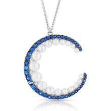 Load image into Gallery viewer, Sapphire, Diamond and Pearl Moon Necklace
