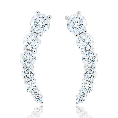 Diamond Ear Climber Earrings - White