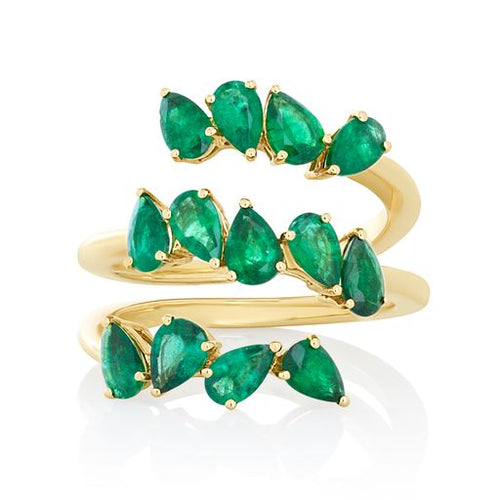 Green Emerald Mixed Cut Coil Ring
