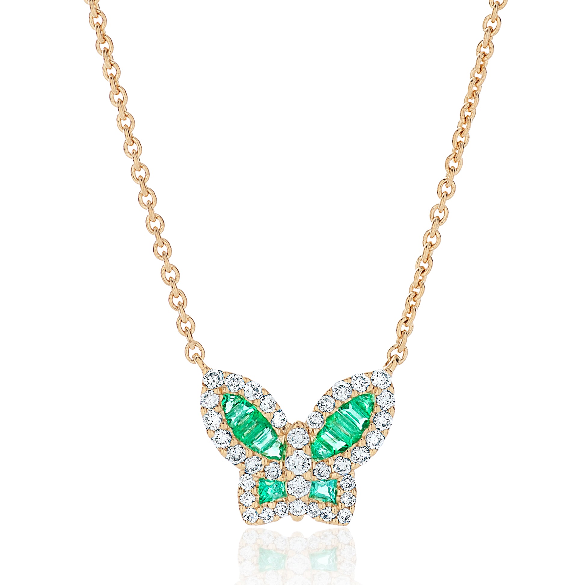 Petite Emerald and Diamond Butterfly Pendant