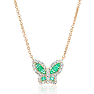 Petite Emerald and Diamond Butterfly Pendant