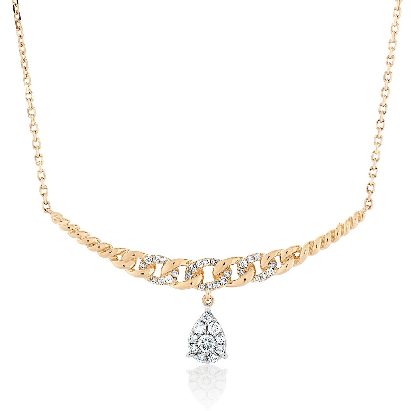 Pear Shape Diamond Dangle Curved Necklace
