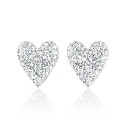 Raised Diamond Heart Stud Earrings