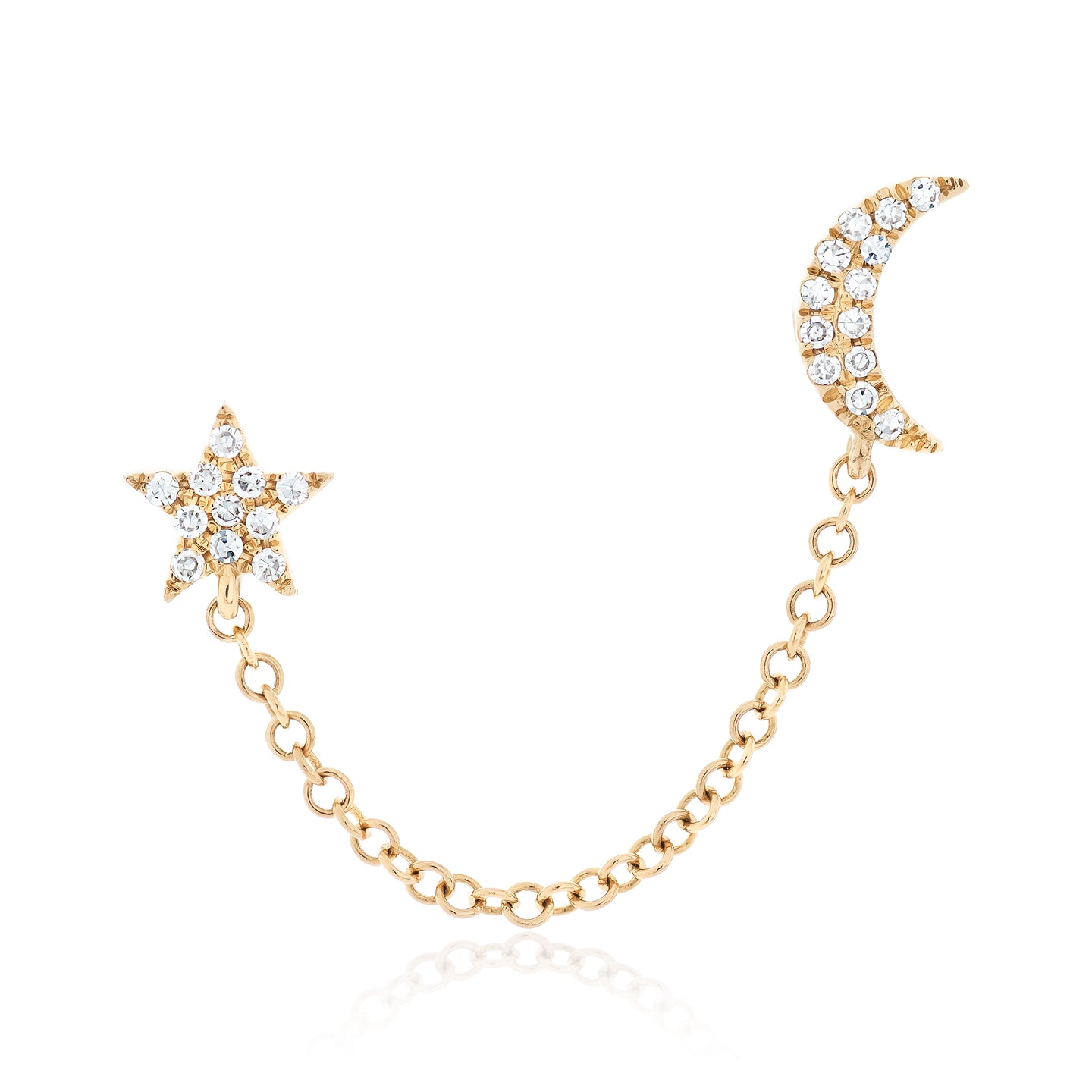 Moon and Star Diamond Ear Chain