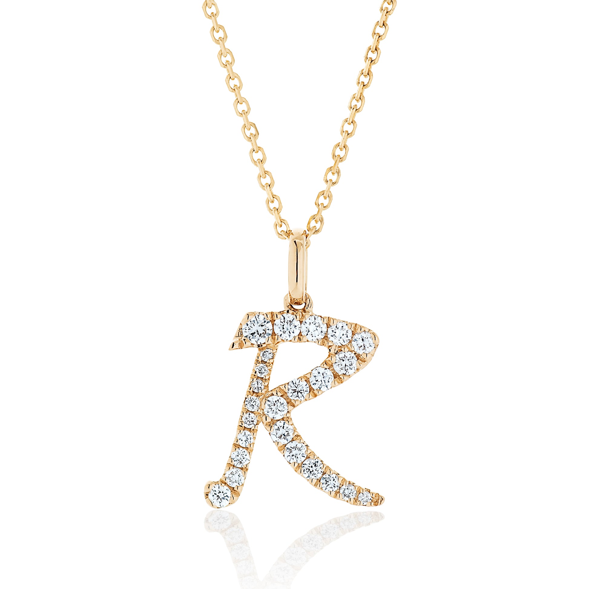 Diamond Script Letter Pendant - R Gold