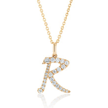 Load image into Gallery viewer, Diamond Script Letter Pendant - R Gold