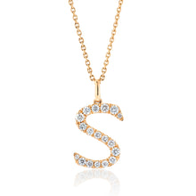 Load image into Gallery viewer, Diamond Script Letter Pendant - S Gold
