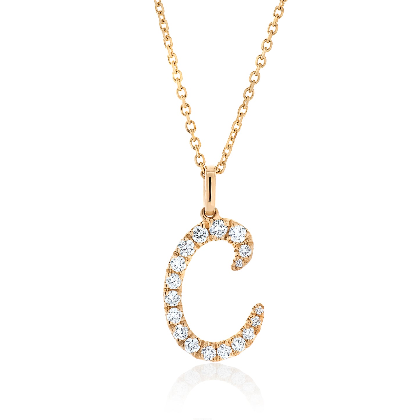 Diamond Script Letter Pendant - C Gold