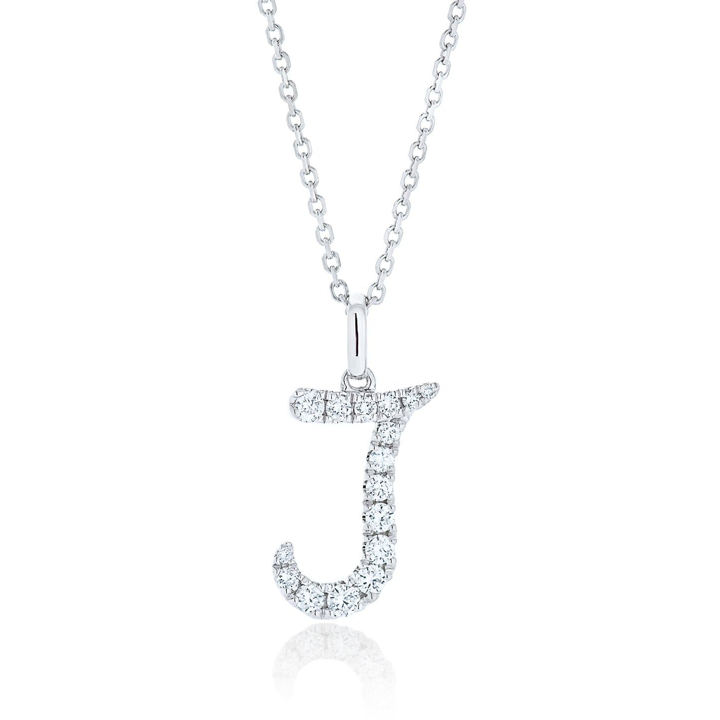 Diamond Script Letter Pendant - J Silver