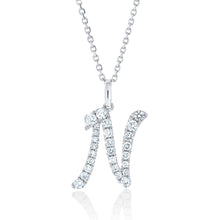 Load image into Gallery viewer, Diamond Script Letter Pendant - N Silver
