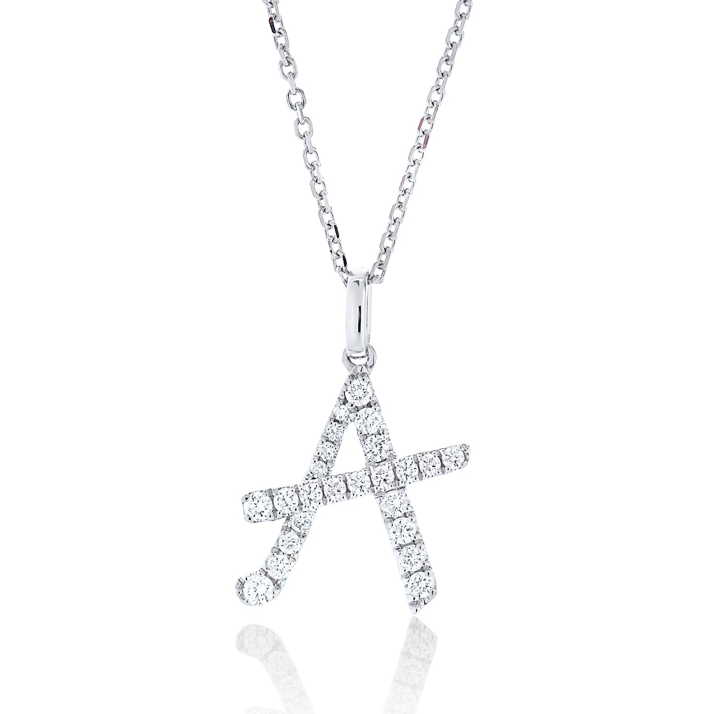 Diamond Script Letter Pendant - A Silver