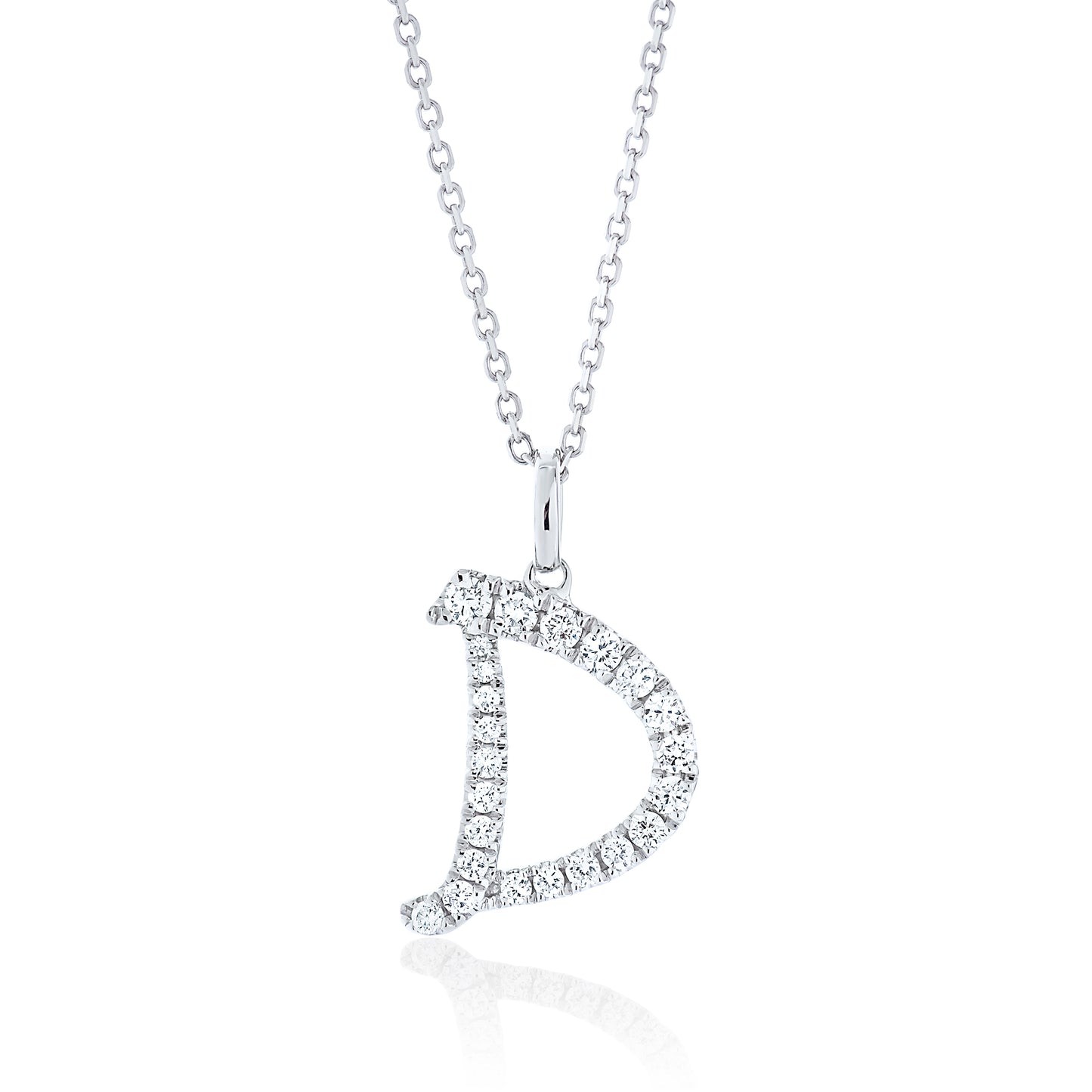 Diamond Script Letter Pendant - D Silver