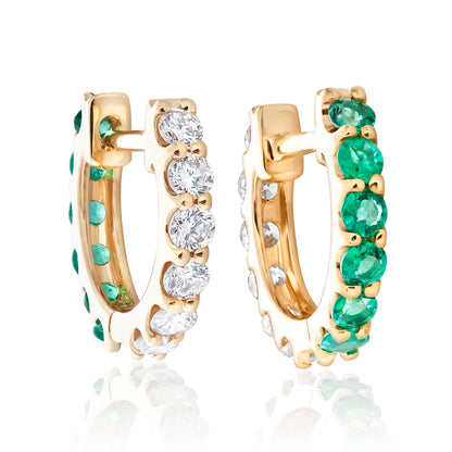 Petite Half Emerald and Diamond Huggie Hoops