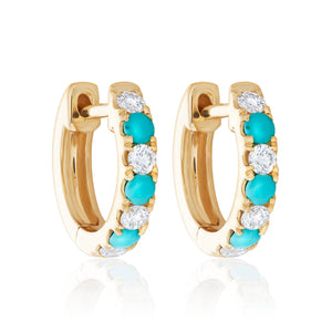 Petite Turquoise and Diamond Huggie Hoops