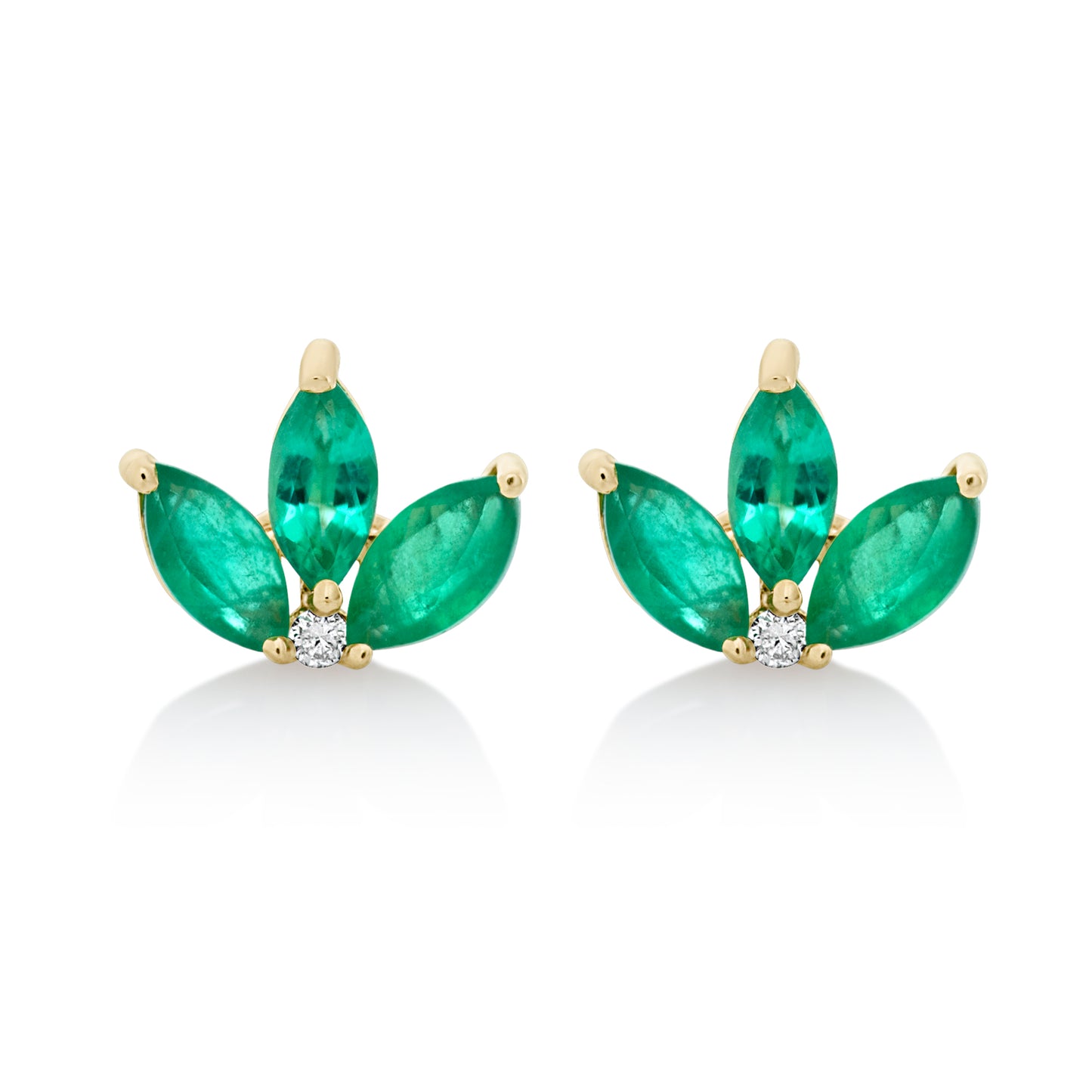 Trio Emerald Leaf Stud Earrings