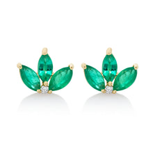 Load image into Gallery viewer, Trio Emerald Leaf Stud Earrings