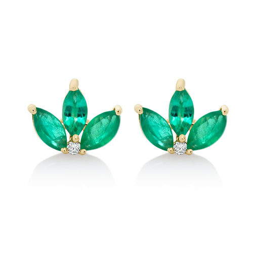 Trio Emerald Leaf Stud Earrings