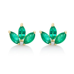 Trio Emerald Leaf Stud Earrings
