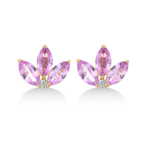 Trio Pink Sapphire Leaf Stud Earrings