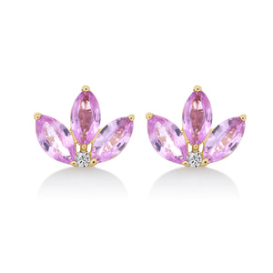 Trio Pink Sapphire Leaf Stud Earrings