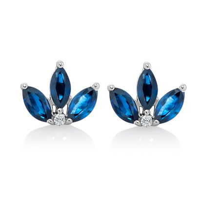 Trio Sapphire Leaf Stud Earrings