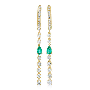 Diamond and Green Emerald Dangle Earrings