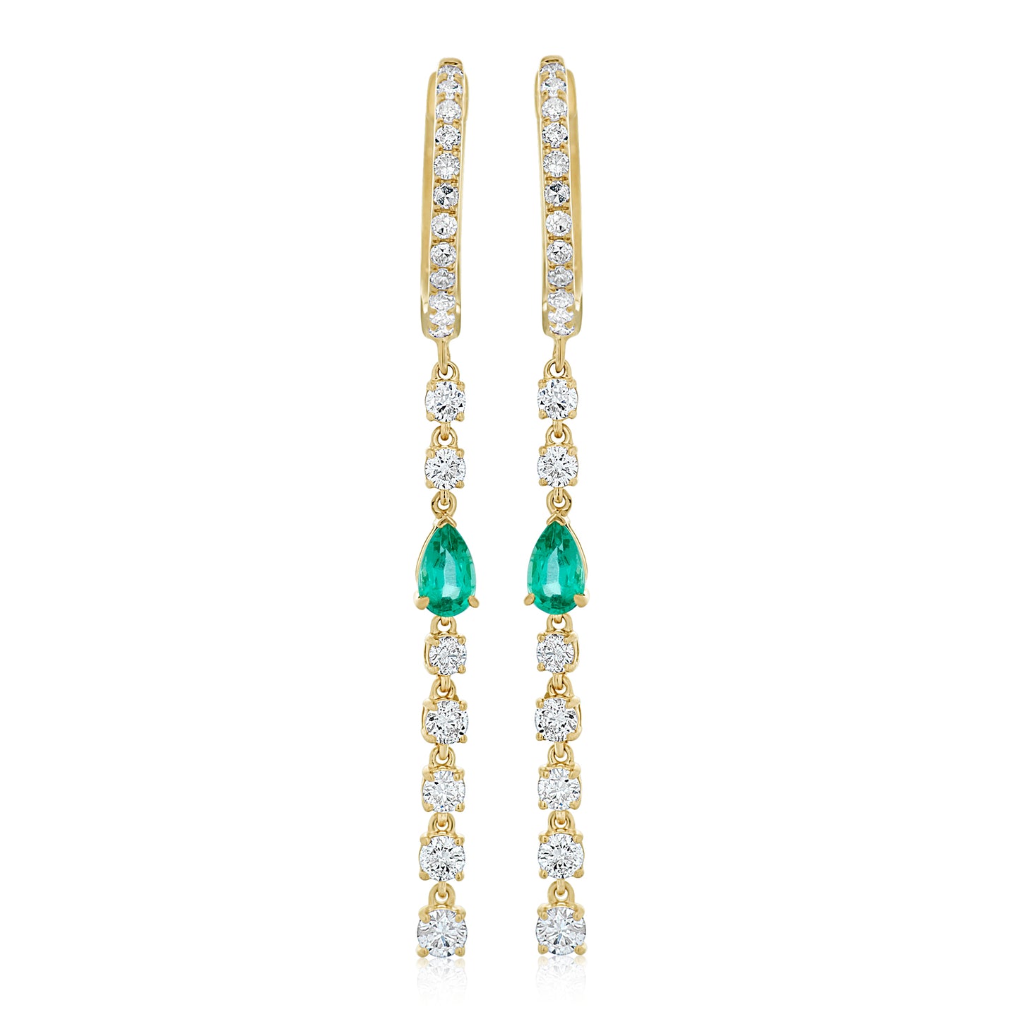 Diamond and Green Emerald Dangle Earrings