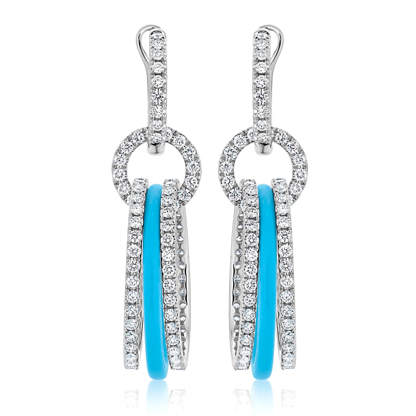 Triple Diamond and Turquoise Dangle Earrings