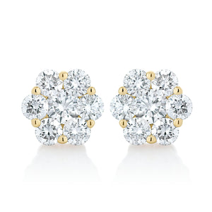Medium Diamond Flower Stud Earrings 14K White