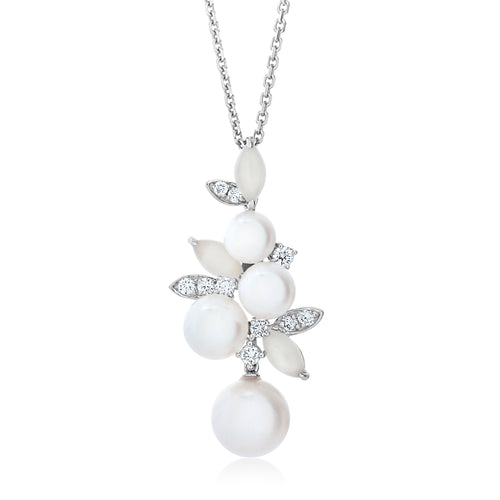 Diamond Pearl Leaf Pendant