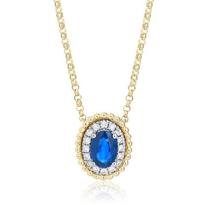 Sapphire and Diamond Oval Pendant