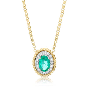 Emerald and Diamond Oval Pendant