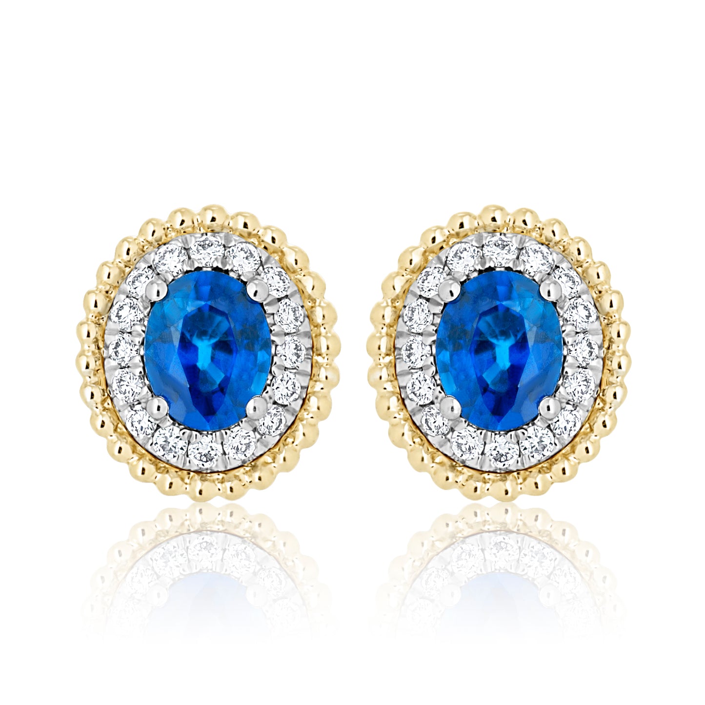 Oval Sapphire and Diamond Stud Earrings