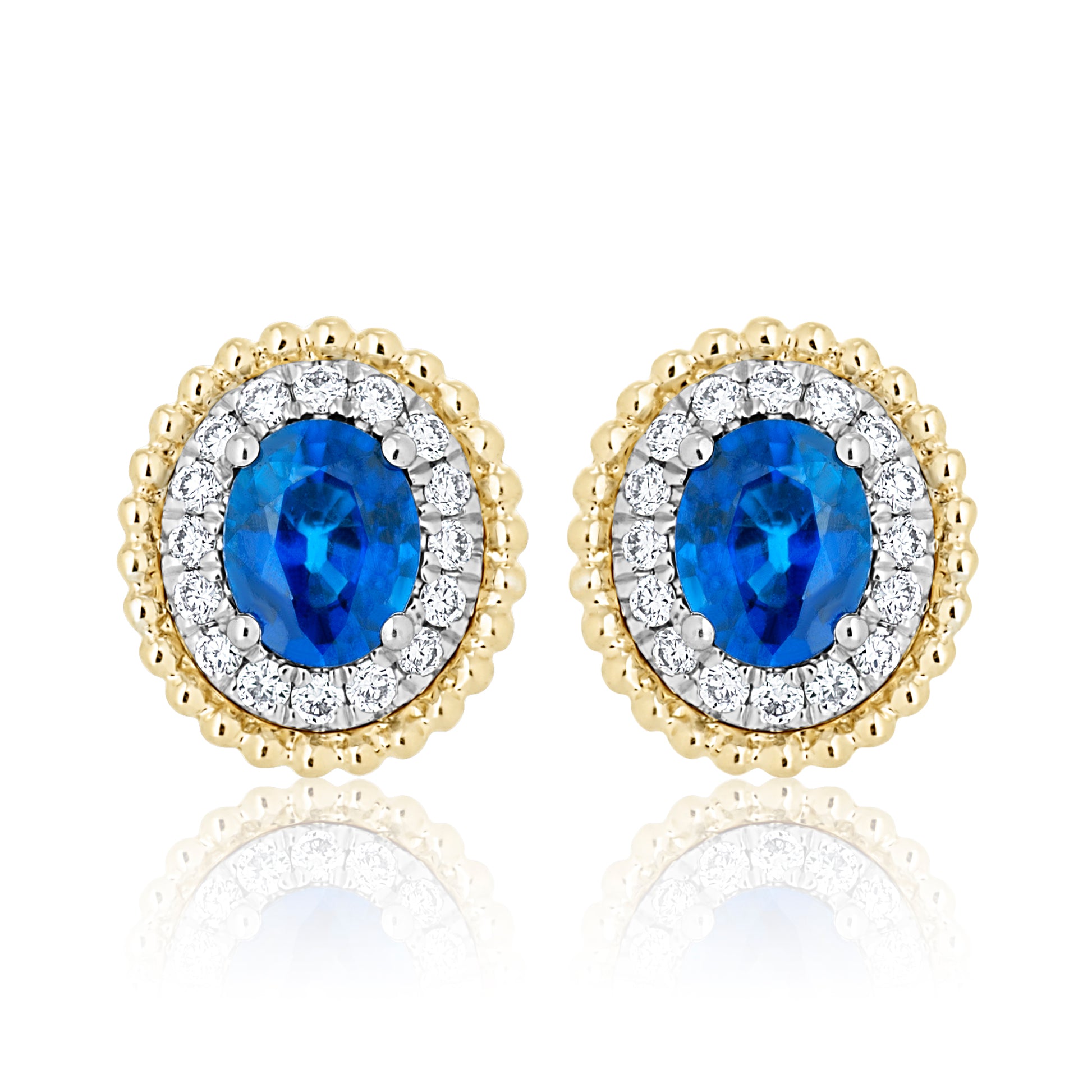 Oval Sapphire and Diamond Stud Earrings