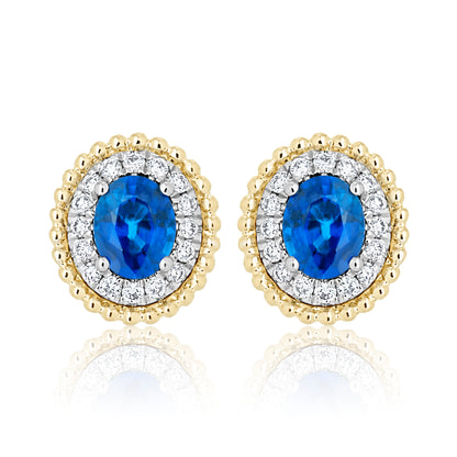 Oval Sapphire and Diamond Stud Earrings