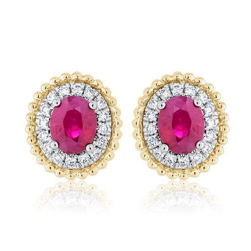 Oval Sapphire and Diamond Stud Earrings - Ruby