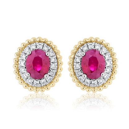 Oval Sapphire and Diamond Stud Earrings - Ruby